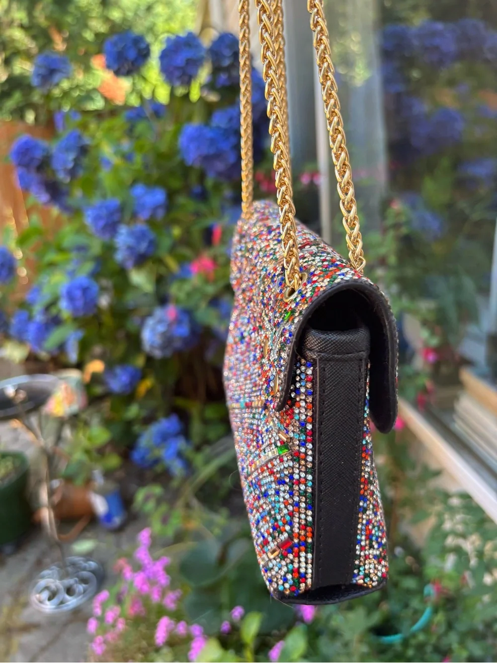 Rainbow Rhinestone Embellished Crossbody Shoulder Bag Party Holiday Event